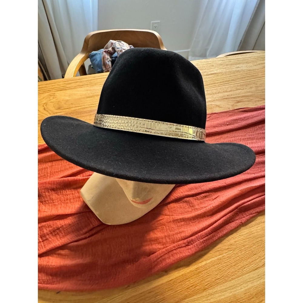 Vintage Black Wool Felt Western Hat Gold Croc Band‎ Made USA Medium - Picture 3 of 6
